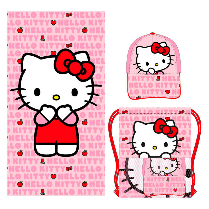 Conjunto Toalha de Praia + Saco + Boné Hello Kitty