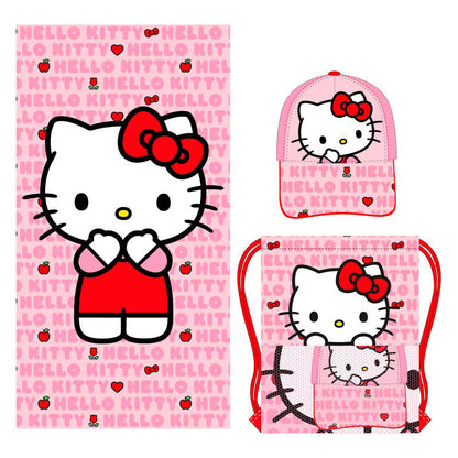 Conjunto Toalha de Praia + Saco + Boné Hello Kitty