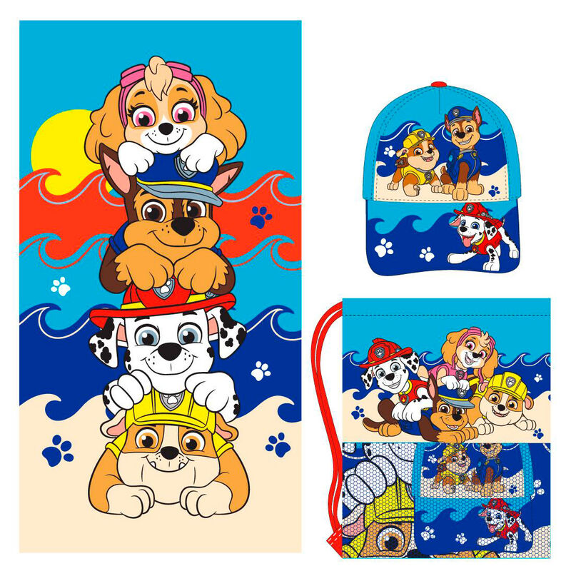 Conjunto Toalha de Praia + Saco + Boné Patrulha Pata