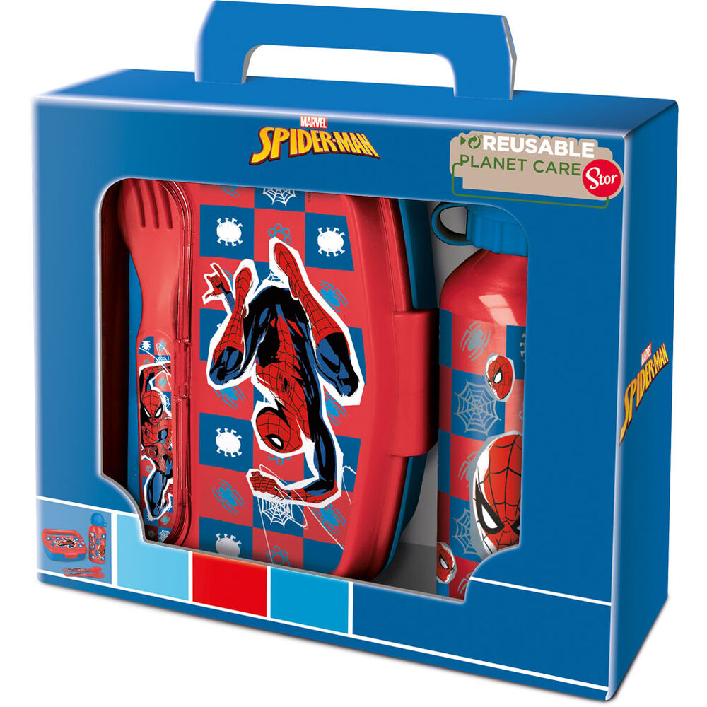 Conjunto Sanduicheira com talheres + garrafa aluminio Spiderman Marvel 400ml