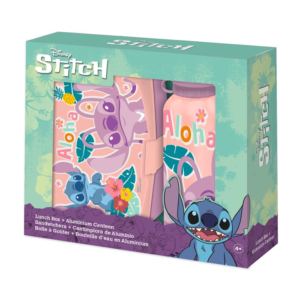 Conjunto Garrafa de Alumínio + Sanduicheira Disney Stitch 500ml