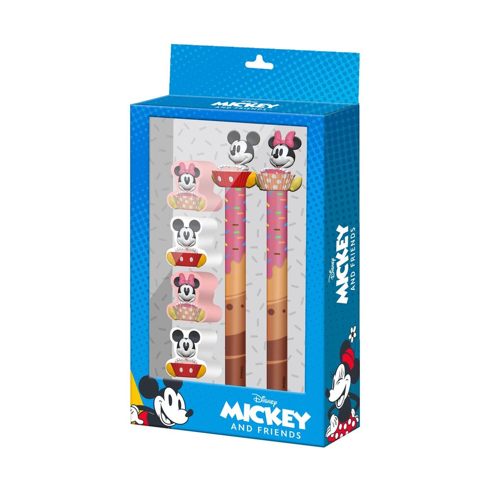 Blister Boligrafo + Lapiz + 4 gomas Mickey &amp; Minnie Disney