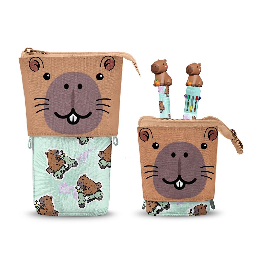 Estojo Capibara + Caneta 10 cores + Caneta Borracha Oh My Pop!