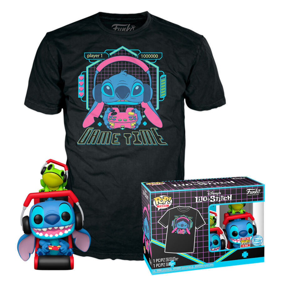 Set figura POP &amp; Tee Disney Stitch Gamer Stitch with Frog Tamanho M