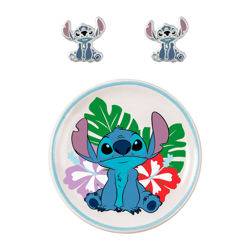 Brincos em Prata + Prato Stitch Disney