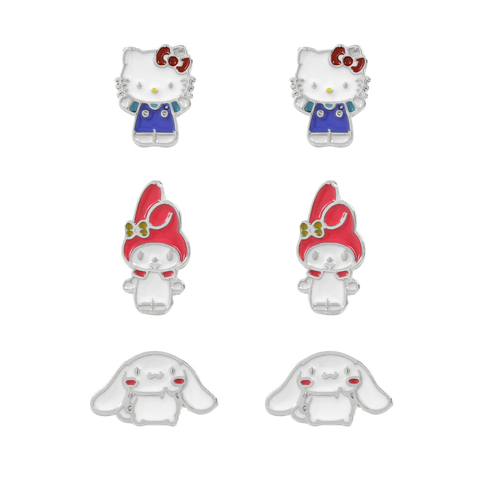 Pack de 3 Pares Brincos Hello Kitty and Friends Prata