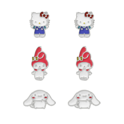 Pack de 3 Pares Brincos Hello Kitty and Friends Prata
