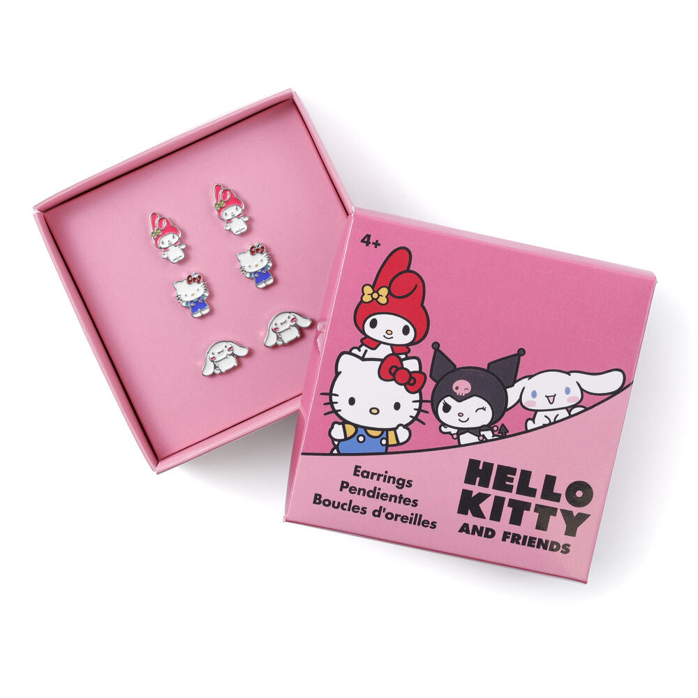 Pack de 3 Pares Brincos Hello Kitty and Friends Prata