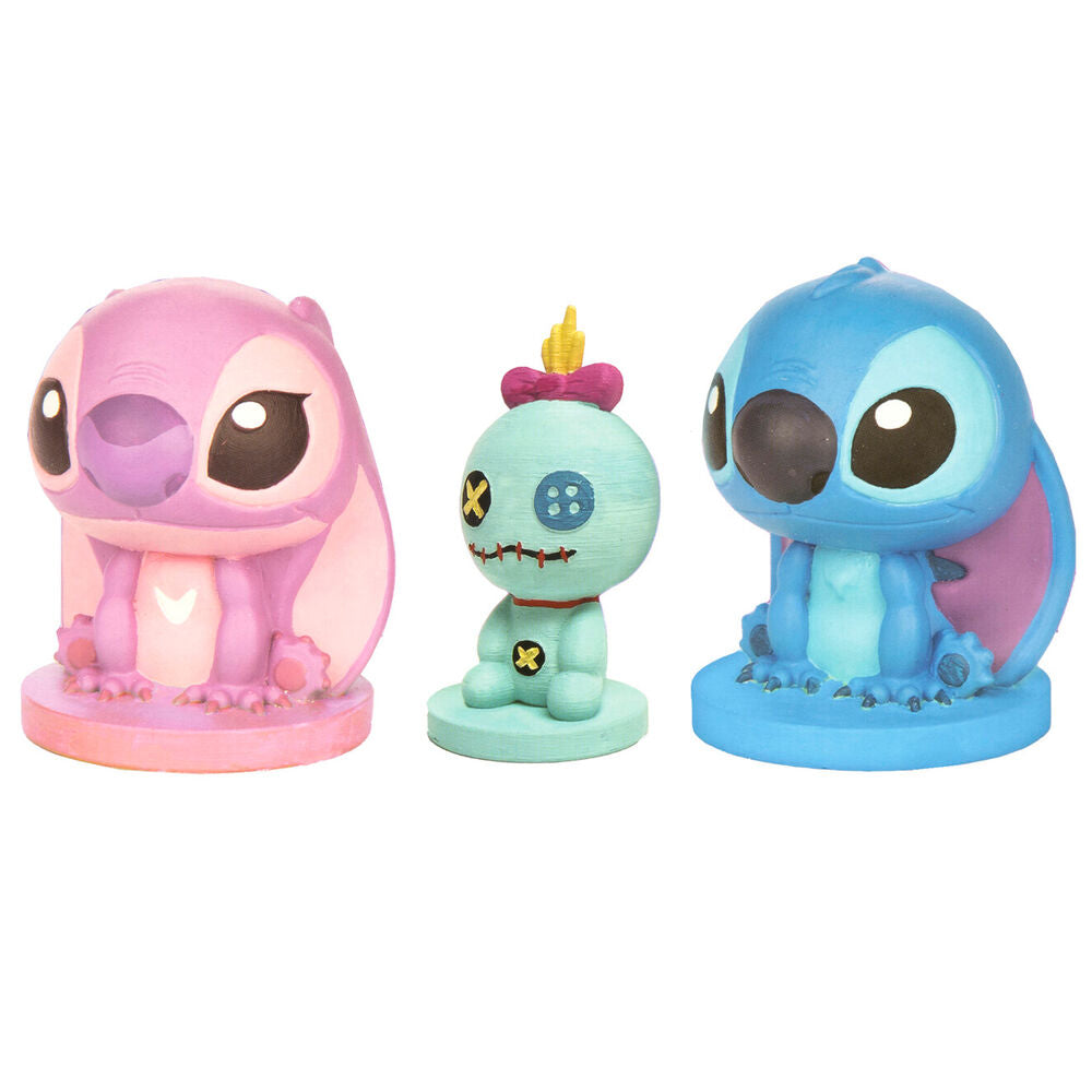 Pack 3 Figuras Gesso para Pintar Stitch Disney