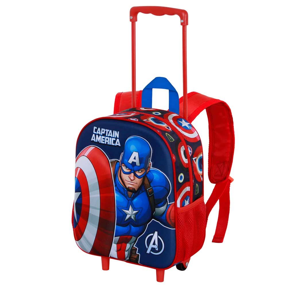 Mochila Pré-Escolar Trolley 3D Capitão América Marvel 34cm