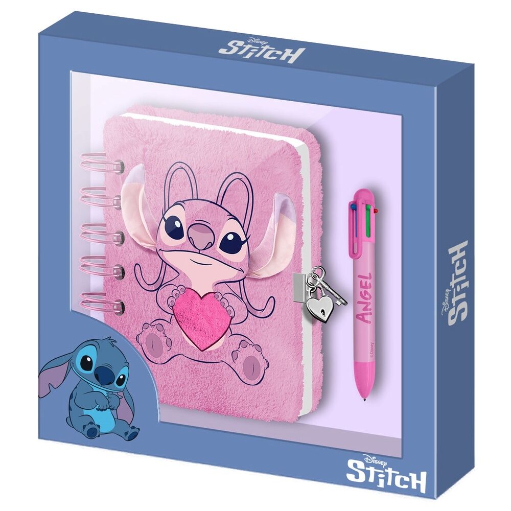 Diário + Caneta Coração Angel Stitch Disney