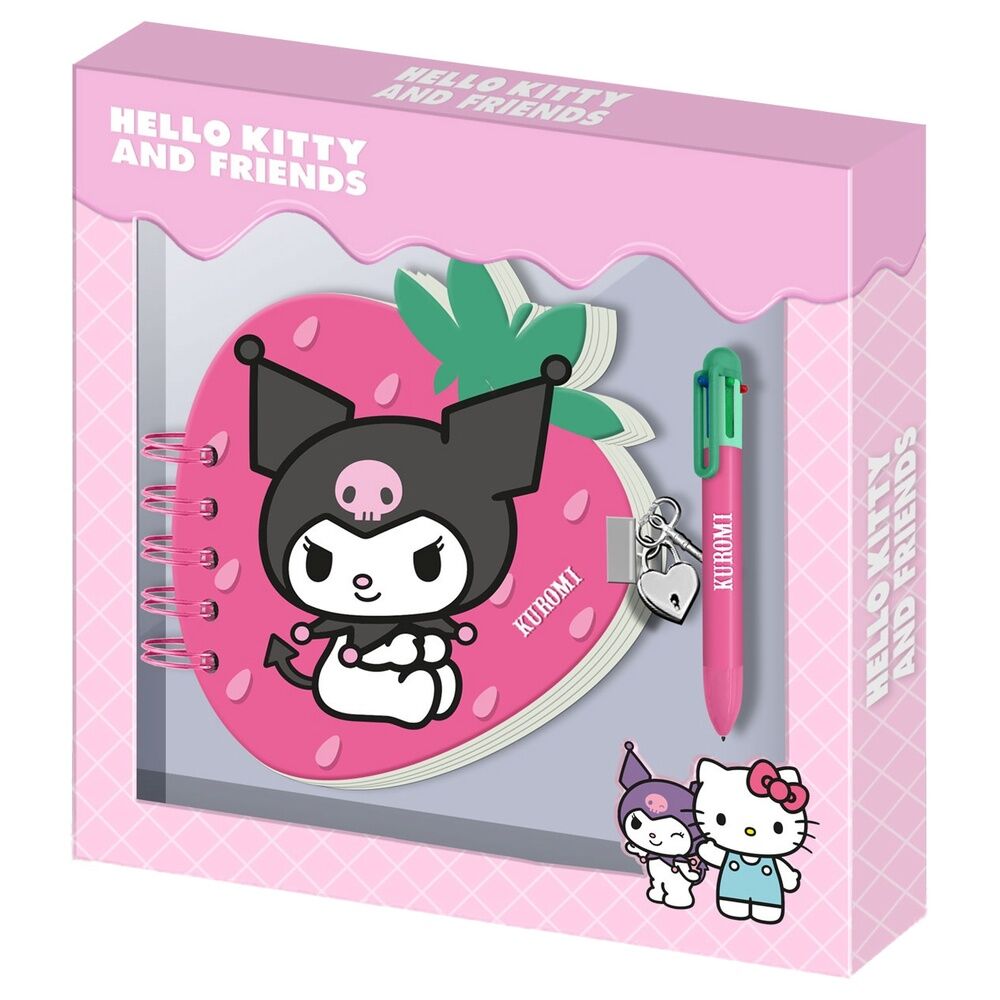 Diário + Caneta Fresa Kuromi Hello Kitty