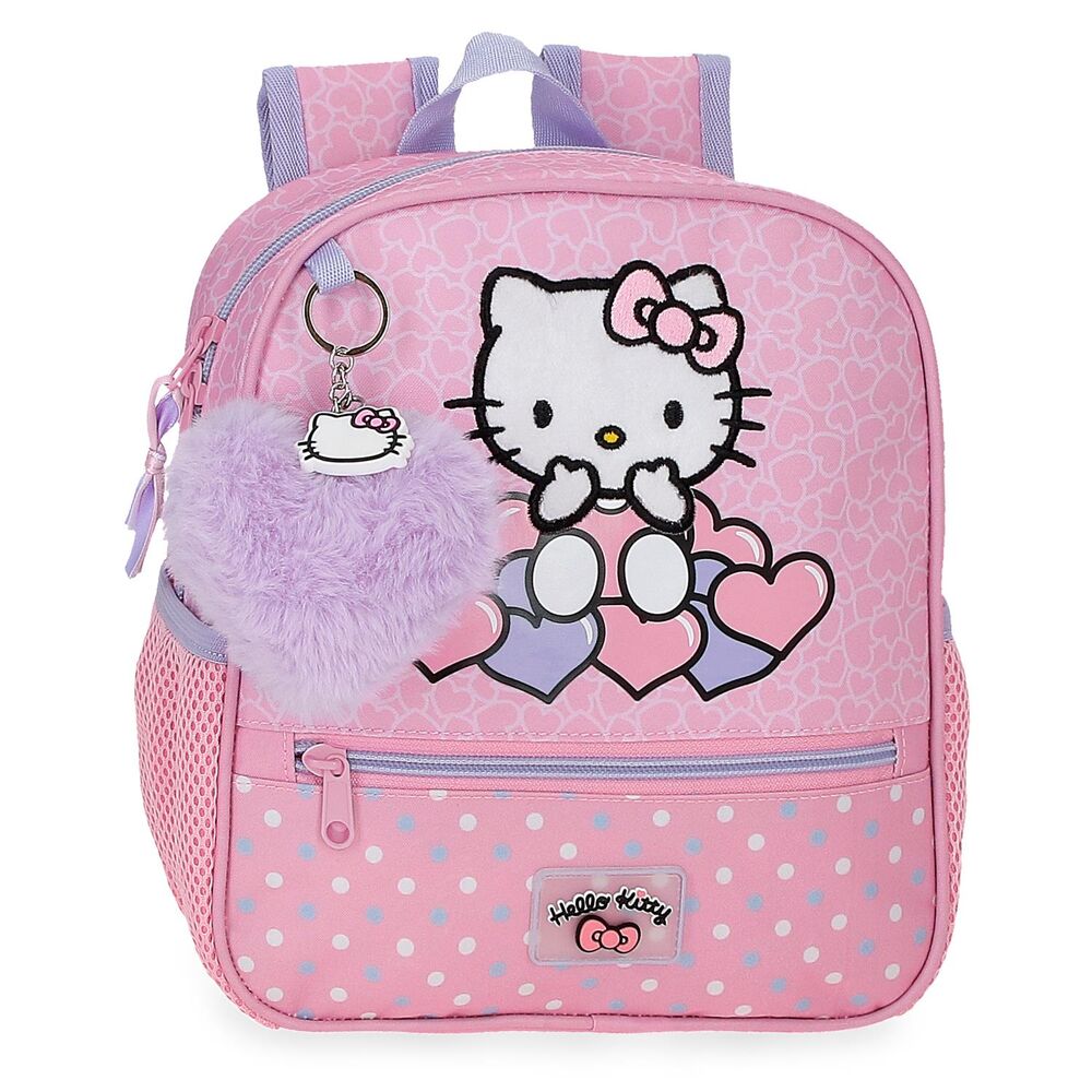 Mochila Pré-Escolar 25cm Adaptável Hearts Dots Hello Kitty