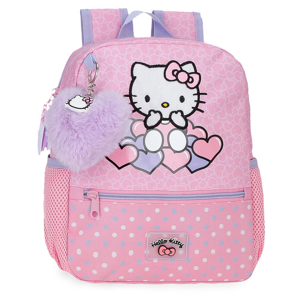 Mochila Pré-Escolar 28cm Adaptável Hearts Dots Hello Kitty