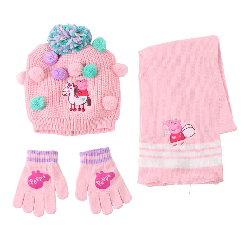 Conjunto de 3 Peças Gorro, Luvas e Cachecol Peppa Pig