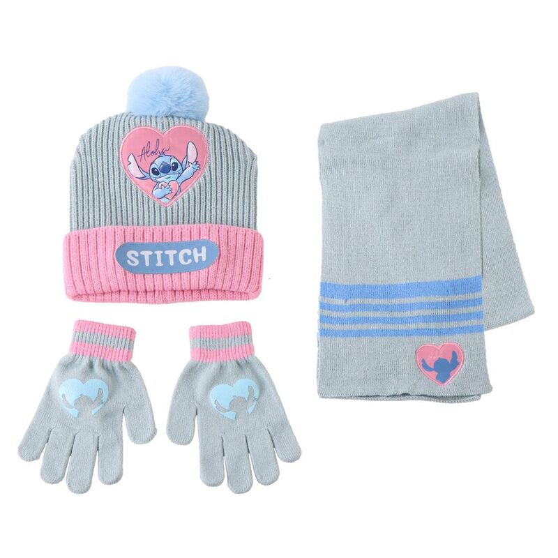Conjunto de 3 Peças Gorro, Luvas e Cachecol Stitch Disney