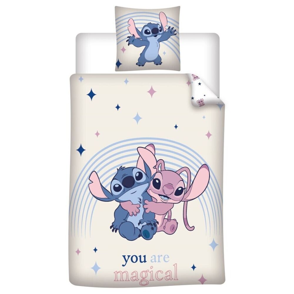 Capa de edredão e fronha Angel &amp; Stitch Disney Cama de 90cm