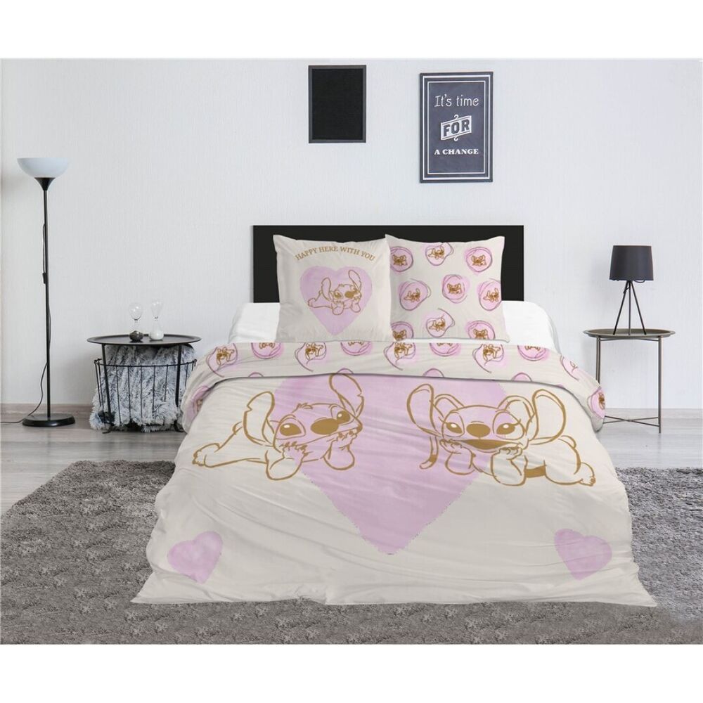 Capa de edredão e fronha Angel &amp; Stitch Disney Cama de 135cm