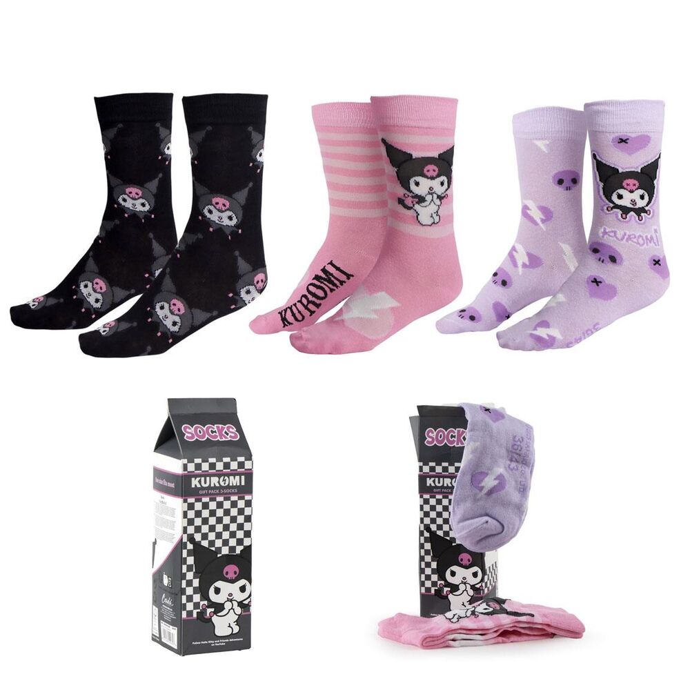 Set 3 Pares de Meias Kuromi Hello Kitty Adulto