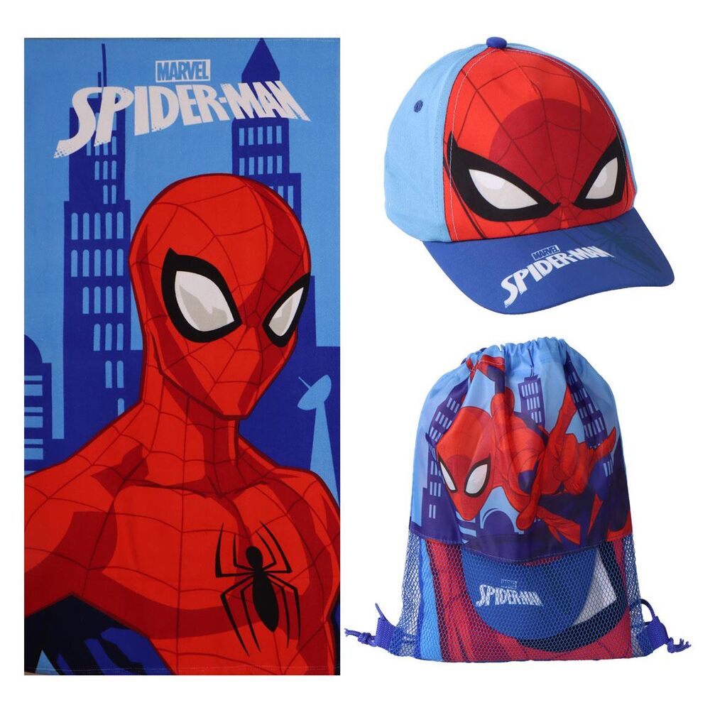 Conjunto Toalha de Praia + Saco + Boné Spiderman Marvel
