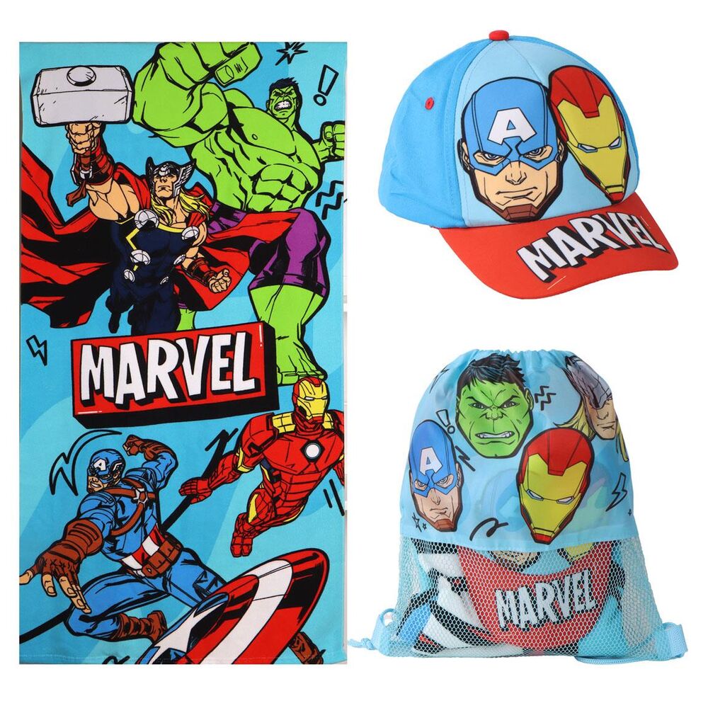 Conjunto Toalha de Praia + Saco + Boné Avengers Marvel
