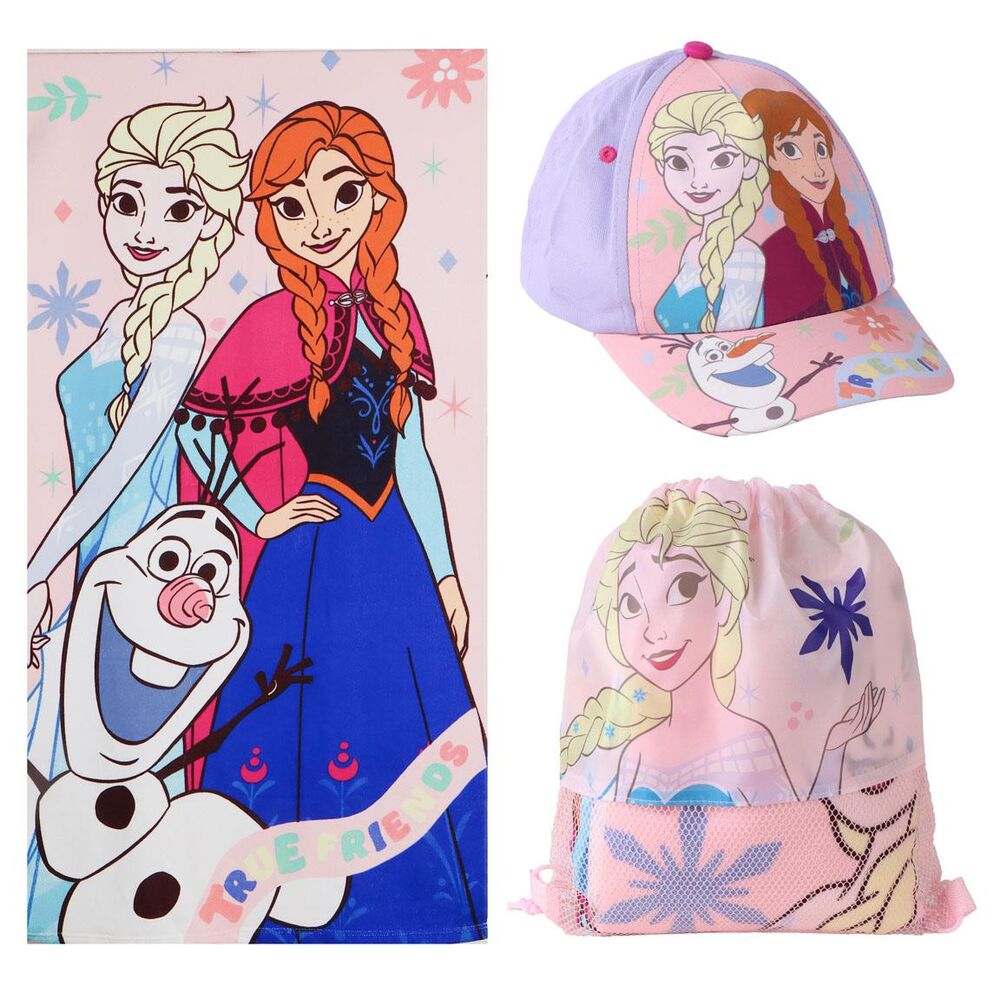 Conjunto Toalha de Praia + Saco + Boné Frozen Disney