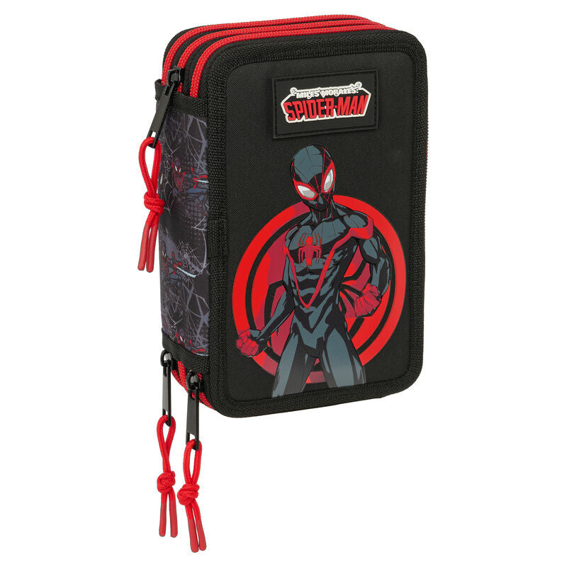Estojo Triplo com Material Escolar Miles Morales Spiderman Marvel 37pcs