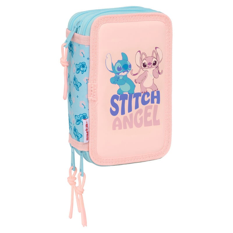 Estojo Triplo com Material Escolar Ohana Stitch Disney 37pcs