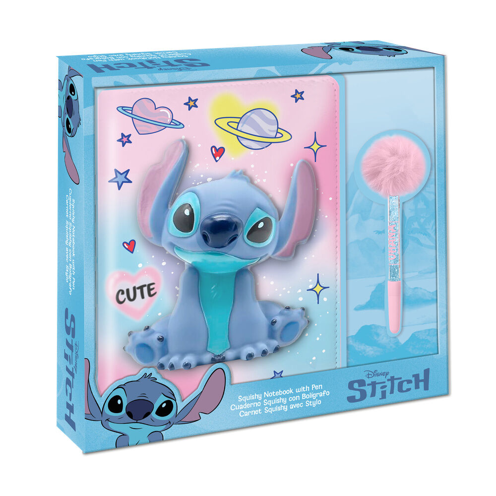 Caderno Squshy + Caneta Pompom Stitch Disney