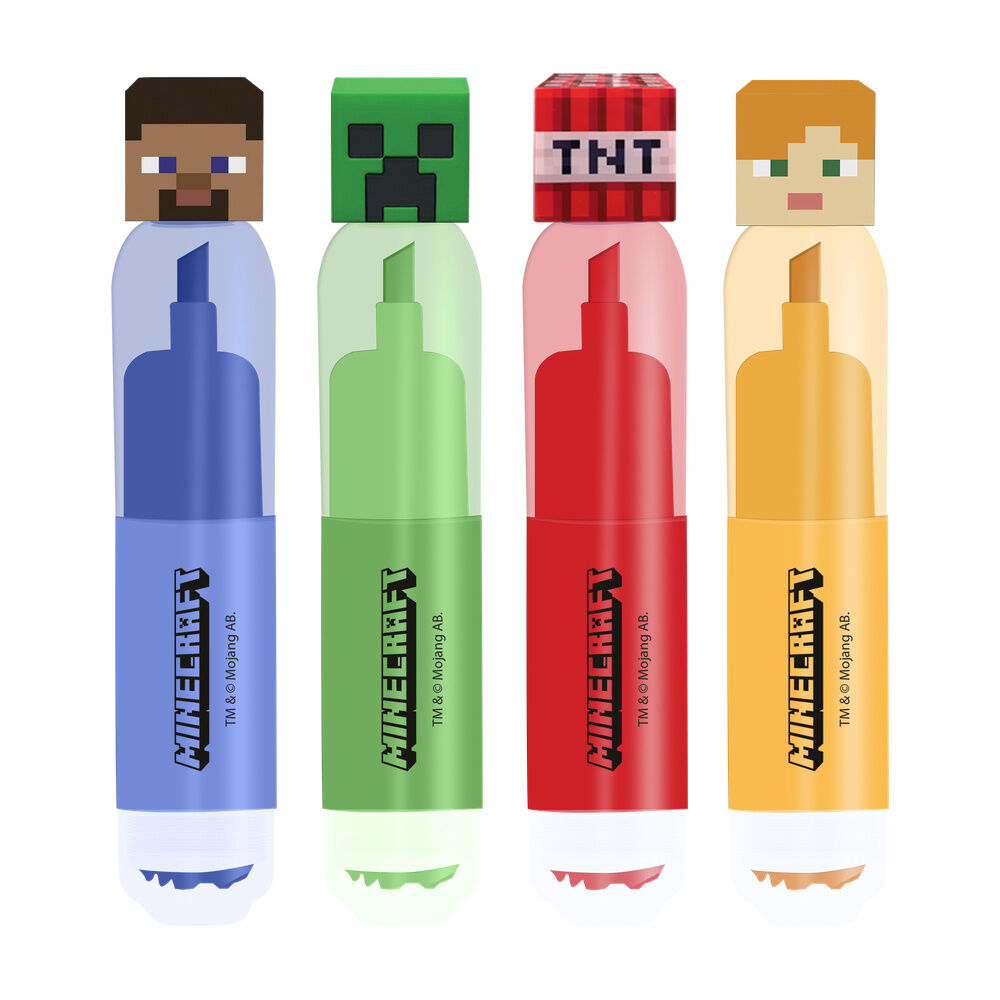 Set de Papelaria 4 Marcadores com Carimbo Minecraft