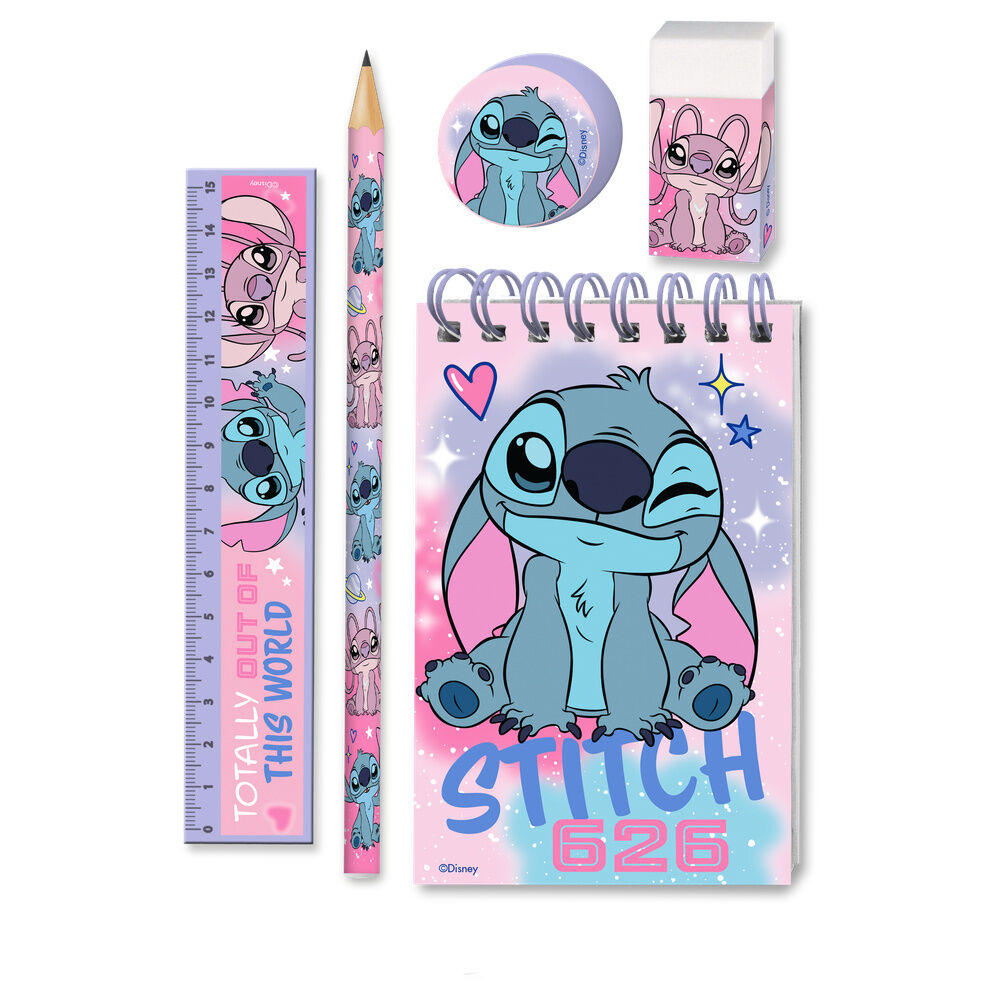 Conjunto de Papelaria Stitch e Angel 5pcs