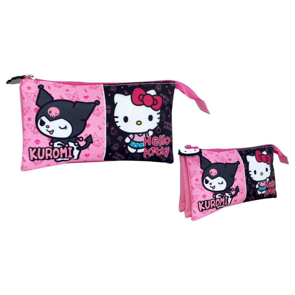 Estojo Triplo Kuromi &amp; Hello Kitty
