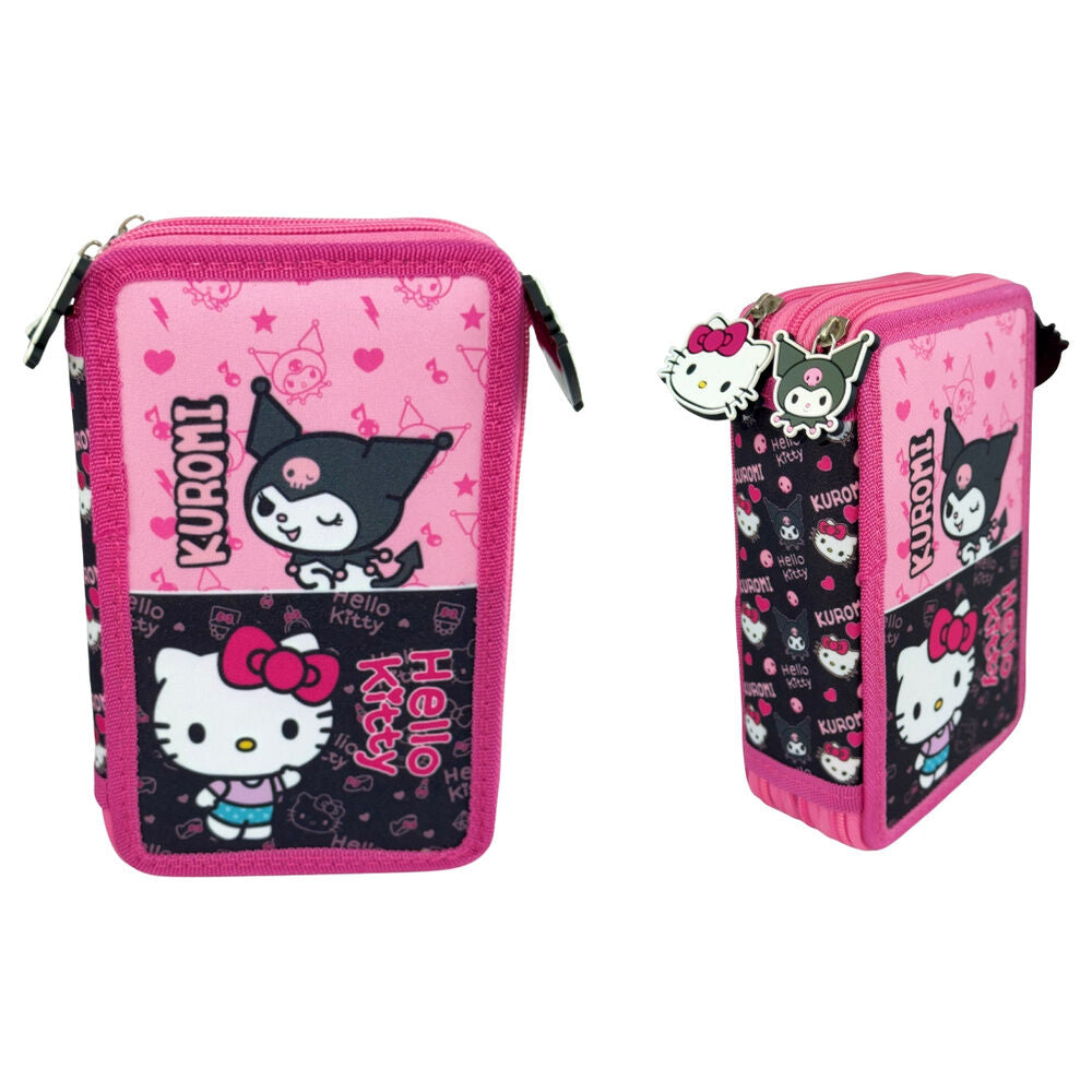 Estojo Triplo Kuromi &amp; Hello Kitty