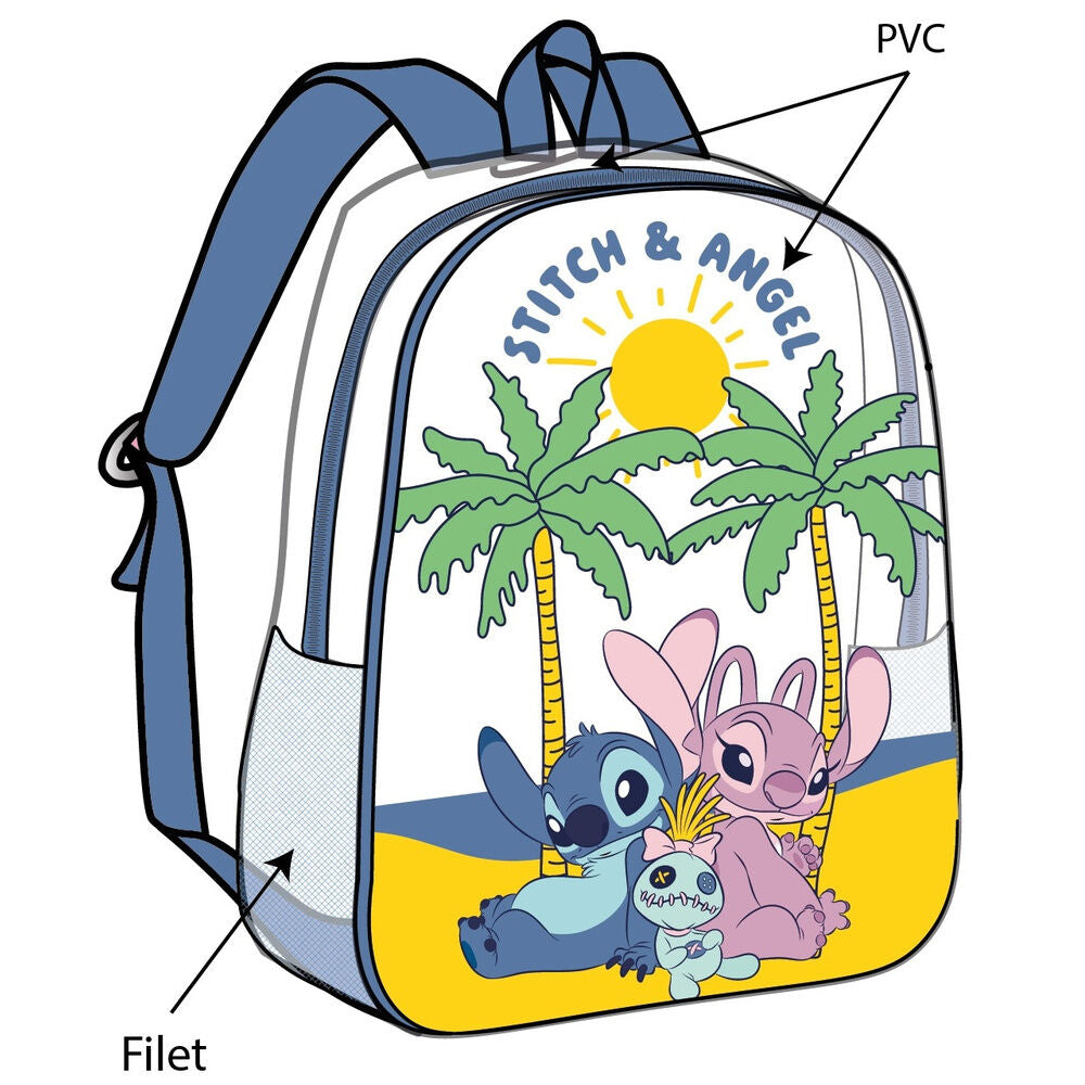 Mochila de Praia Transparente Anti-Areia Stitch e Angel 31cm