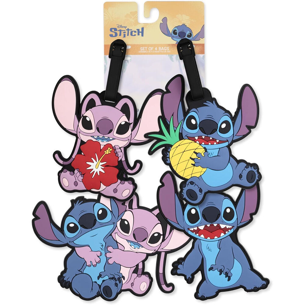 Conjunto 4 Etiquetas de Identificação Angel &amp; Stitch Disney