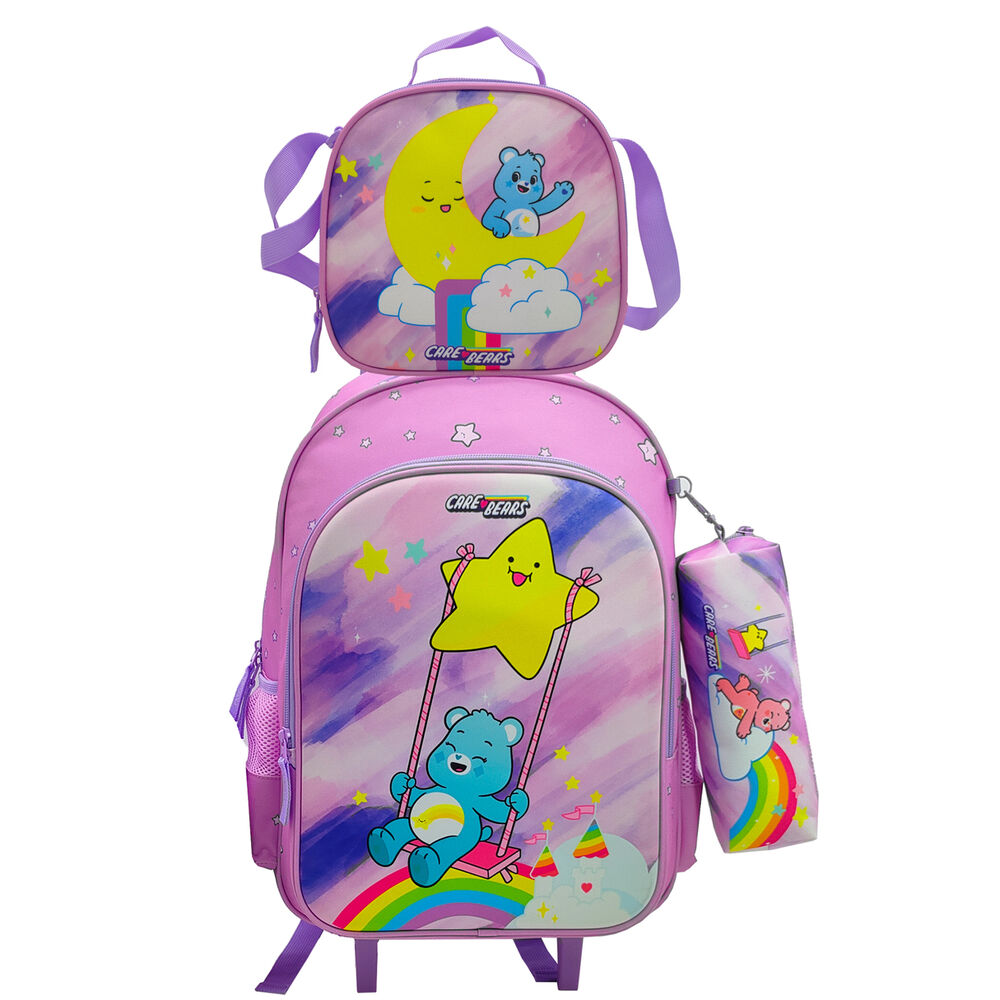 Conjunto de Mochila Escolar Trolley + Estojo + Lancheira Térmica Ursinhos Carinhosos