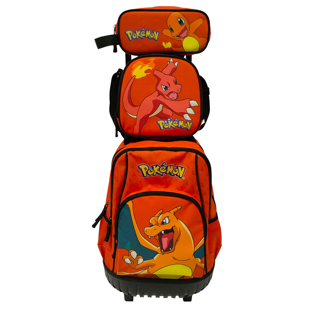 Conjunto de Mochila Escolar Trolley + Estojo + Lancheira Térmica Pokemon