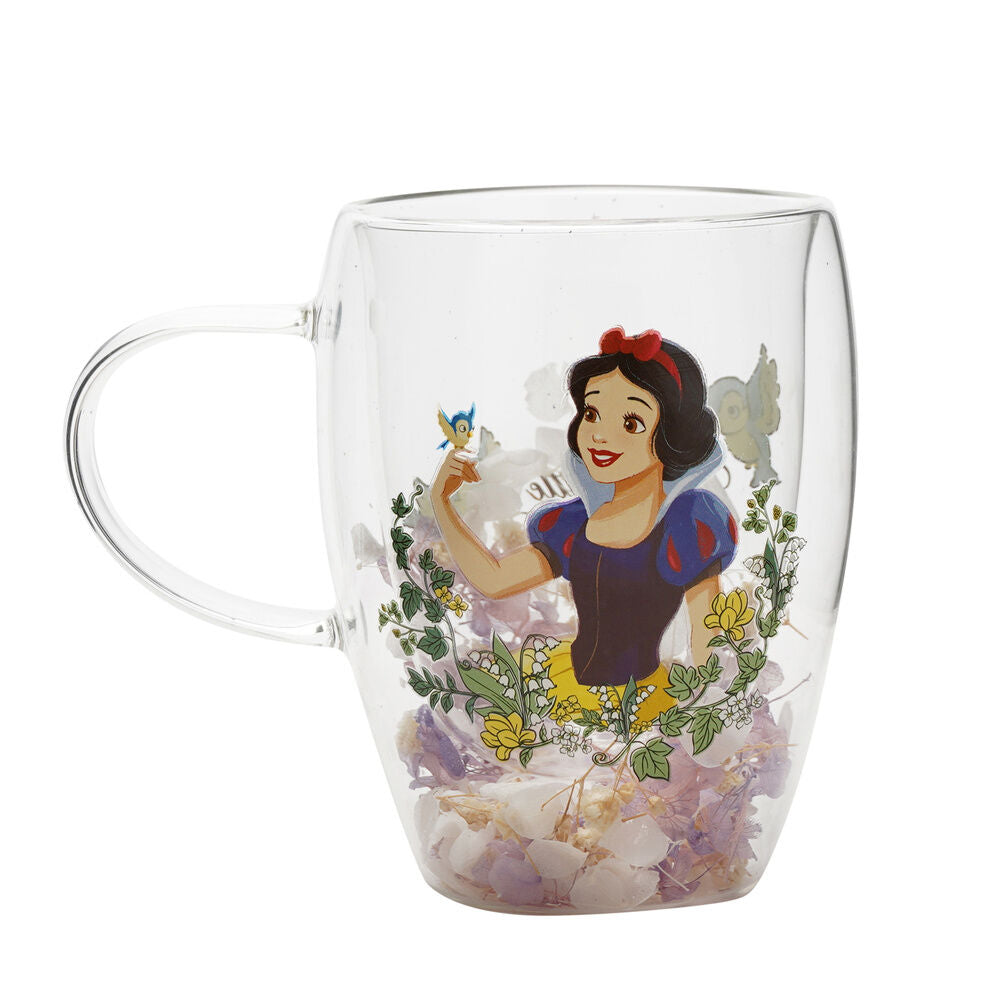 Caneca Cristal Flores Secas Branca de Neve Princesas Disney