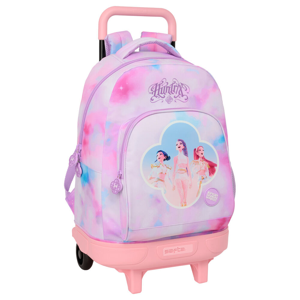 Mochila escolar de carrinho trolley removível em tons pastel rosa e azul da marca Safta coleção Artist K-Pop Demon Hunters