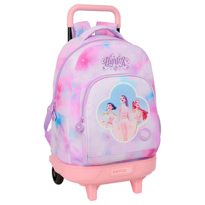 Mochila escolar de carrinho trolley removível em tons pastel rosa e azul da marca Safta coleção Artist K-Pop Demon Hunters