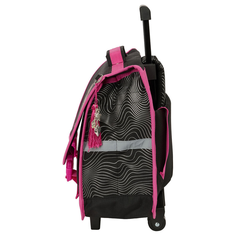 Trolley escolar de carrinho preto e rosa da coleção Energy K-Pop Demon Hunters Guerreiras do K-Pop