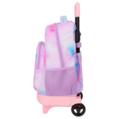 Mochila escolar de carrinho trolley removível em tons pastel rosa e azul da marca Safta coleção Artist K-Pop Demon Hunters