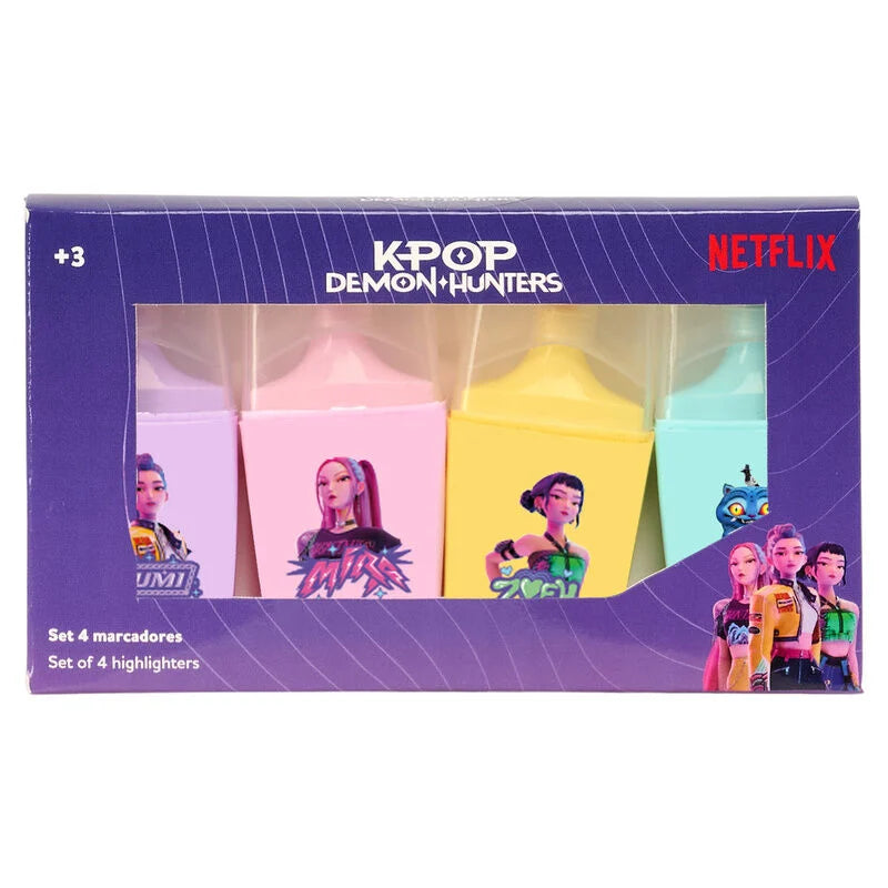 Set 4 Marcadores Fluorescente Stationery K-Pop Demon Hunters Mini 4 Cores