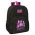 Mochila escolar de costas de 42cm adaptável a carrinho trolley em preto e rosa com bolsos de rede laterais e imagem de K-Pop Demon Hunters
