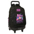 Mochila escolar com rodas trolley Safta em preto e rosa com imagem das personagens e autógrafos de K-Pop Demon Hunters