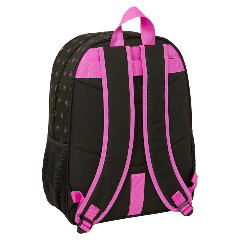 Mochila escolar de costas de 42cm adaptável a carrinho trolley em preto e rosa com bolsos de rede laterais e imagem de K-Pop Demon Hunters