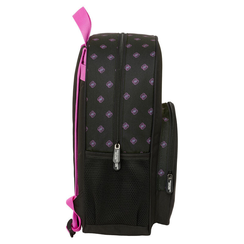 Mochila escolar de costas de 42cm adaptável a carrinho trolley em preto e rosa com bolsos de rede laterais e imagem de K-Pop Demon Hunters