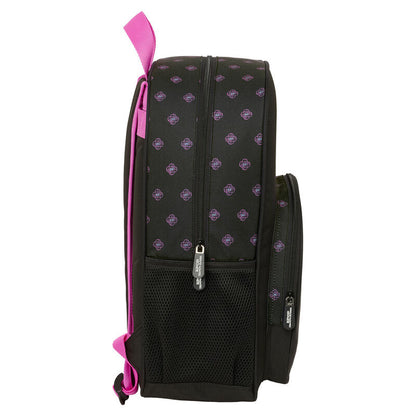 Mochila escolar de costas de 42cm adaptável a carrinho trolley em preto e rosa com bolsos de rede laterais e imagem de K-Pop Demon Hunters
