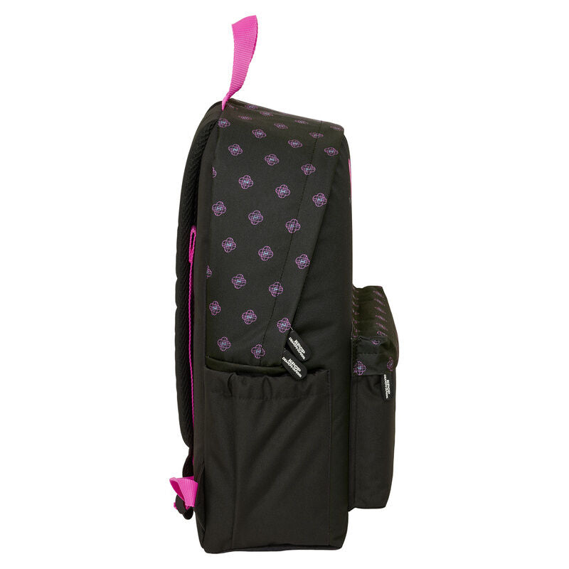 Mochila escolar de costas de 43cm para computador portátil em preto e rosa com estampa das personagens de K-Pop Demon Hunters
