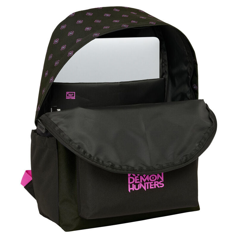 Mochila escolar de costas de 43cm para computador portátil em preto e rosa com estampa das personagens de K-Pop Demon Hunters